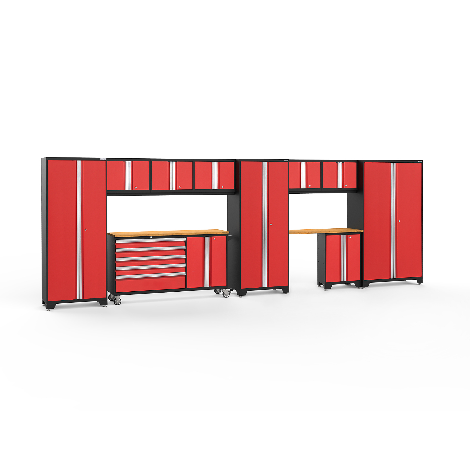 NewAge Products, Bold Series Red 11-Pc. Steel Garage Cabinet Set, Width 222 in, Height 77.25 in, Depth 18 in, Model# 56449